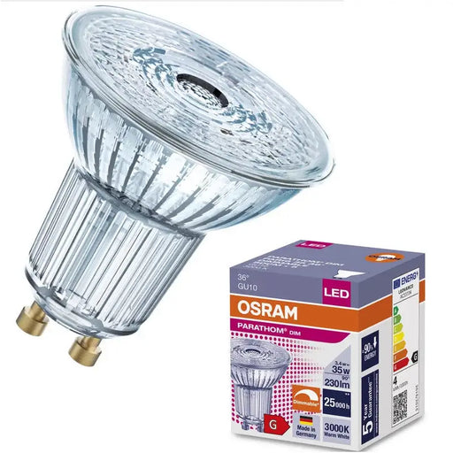 LED LAMP PARATHOM DIM PAR16 35 3.4W/930 GU10 LEDVANCE - Диодни лампи за бита<<<Източници на светлина<<<AmperelB2B