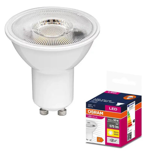 LED LAMP VALUE PLAST PAR16 80 120° 6.9W 827 GU10 LEDVANCE - Диодни лампи за бита<<<Източници на светлина<<<AmperelB2B