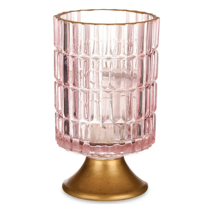 LED Lantern Gift Decor Pink Golden Glass Stripes 10,7 x 18 x 10,7 cm - Декорация и Осветление<<<Дом