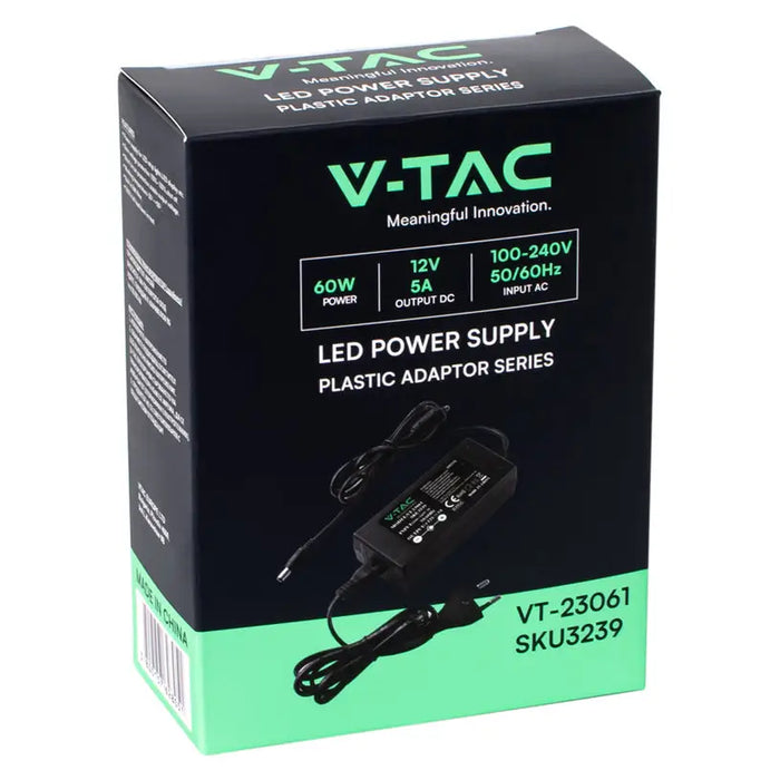 LED TRANSFORMER 60W 5A 12V IP44 V-TAC - LED ленти и аксесоари<<<Вътрешно осветление<<<Мебели и