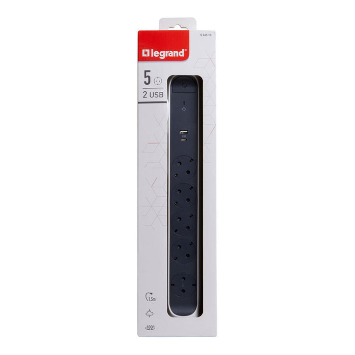 SWITCH 5x SCHUKO+USB A+C CABLE 1.5m WITH PROTECTION LEGRAND - WHITE/GREY