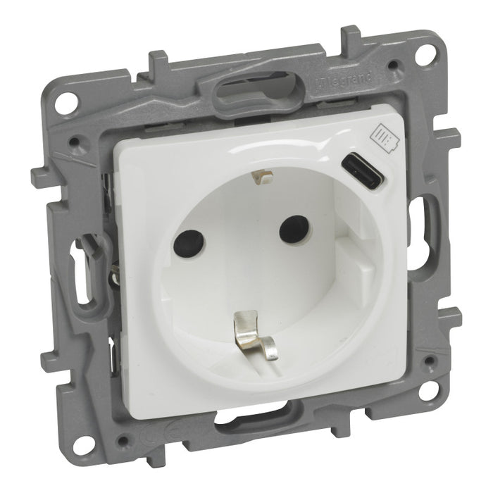 CONTACT SHUKO 2P+E + USB NILOE LEGRAND - WHITE