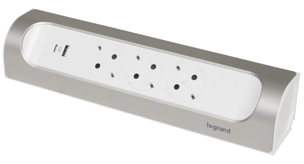 WIRELESS SPLITTING ANGLE 3x SHUKO+USB A+C LEGRAND - WHITE/ALUMINUM