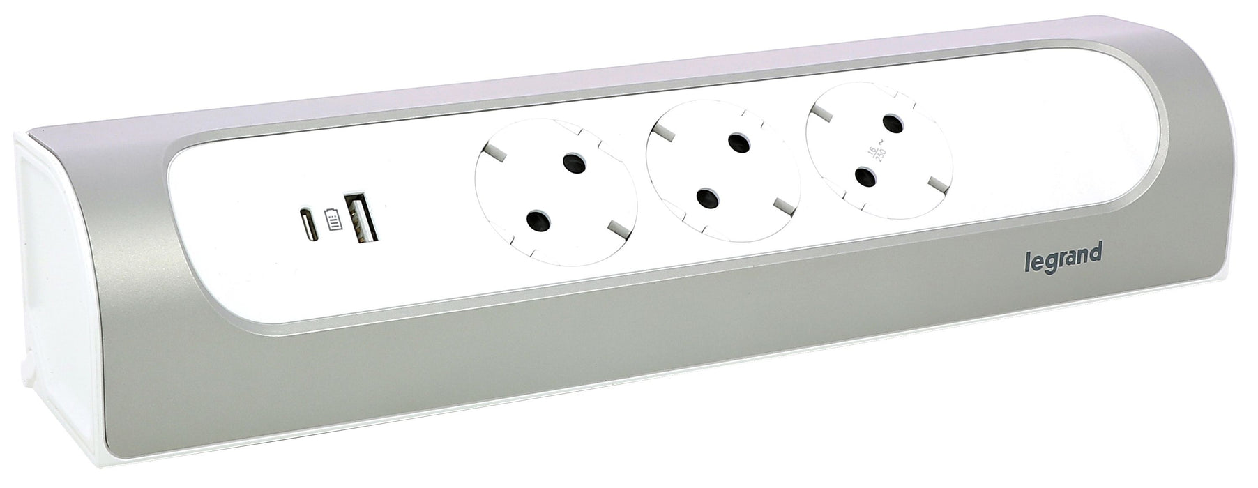 WIRELESS SPLITTING ANGLE 3x SHUKO+USB A+C LEGRAND - WHITE/ALUMINUM