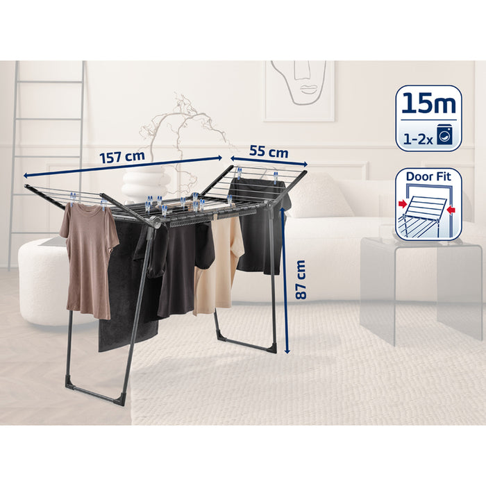 SPACIOUS CLOTHES DRYER 150 SOLID SLIM BLACK DIAMOND LEIFHEIT PEGASUS
