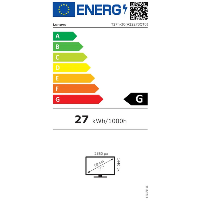 Lenovo ThinkVision T27h-30 27’’ IPS WLED 16:9 2560x1440 4ms 350 nits 1000:1 60Hz 4xUSB 1xUSB-C HDMI DP RJ45 Tilt Swivel