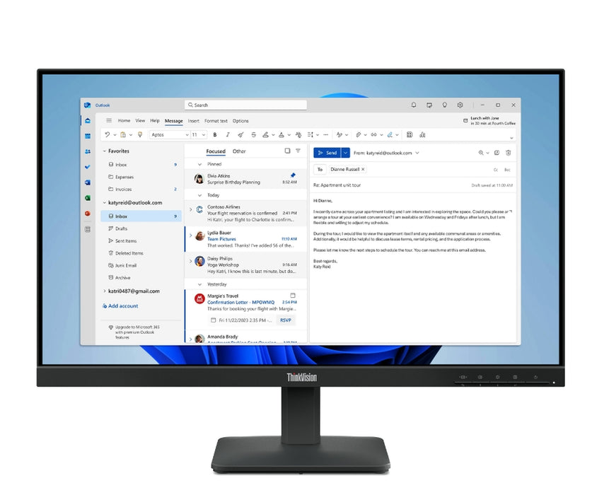 Lenovo ThinkVision S24-4e 23.8" IPS WLED, 1920x1080, 16:9, 4ms, 100Hz, 250 cd/m2, 1300:1, HDMI, VGA, Tilt