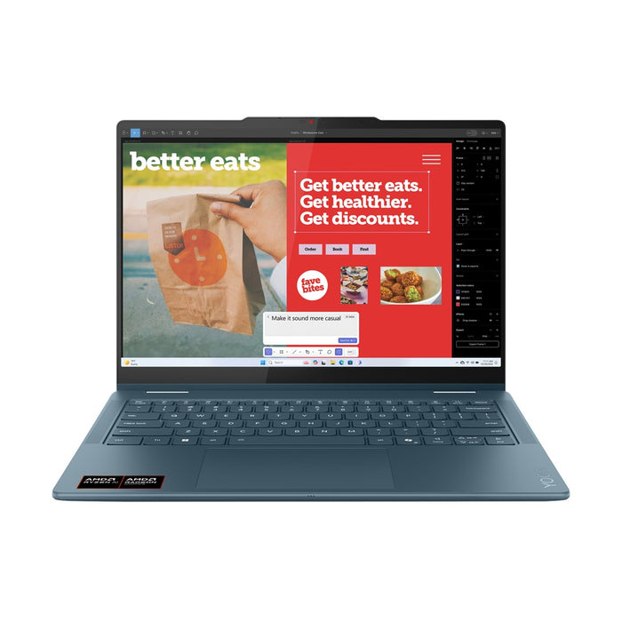 Lenovo Yoga 7 2-in-1 14AKP10 Copilot+ PC AMD Ryzen AI 5 340 Hybrid (2-in-1) 35.6 cm (14") Touchscreen WUXGA 16 GB LPDDR5-SDRAM 512 GB SSD Wi-Fi 7 (802.11be) Windows 11 Home Teal