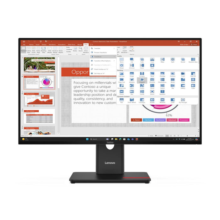 Lenovo ThinkVision T27-40 27" IPS, WLED, 1920x1080, 4ms, 48Hz - 120Hz, 300 cd/m2, 1500:1, HDMI, DP, VGA, USB hub, Tilt, Swivel, Pivot, Height Adjust Stand