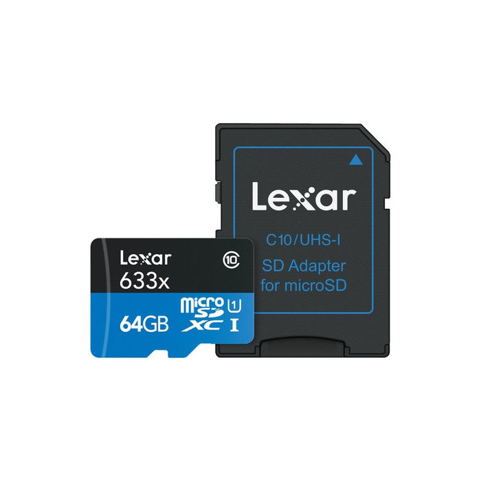 MEMORY CARD micro SDHC 64GB 100MB/s UHS-I,A1,V30,U3,BLUE LEXAR