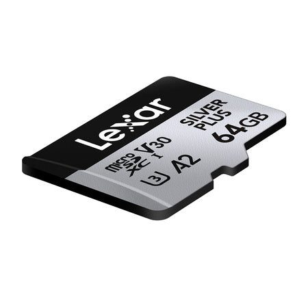 Set of 2 Lexar High-Performance Silver Plus microSDXC 2x64GB memory cards + adapter