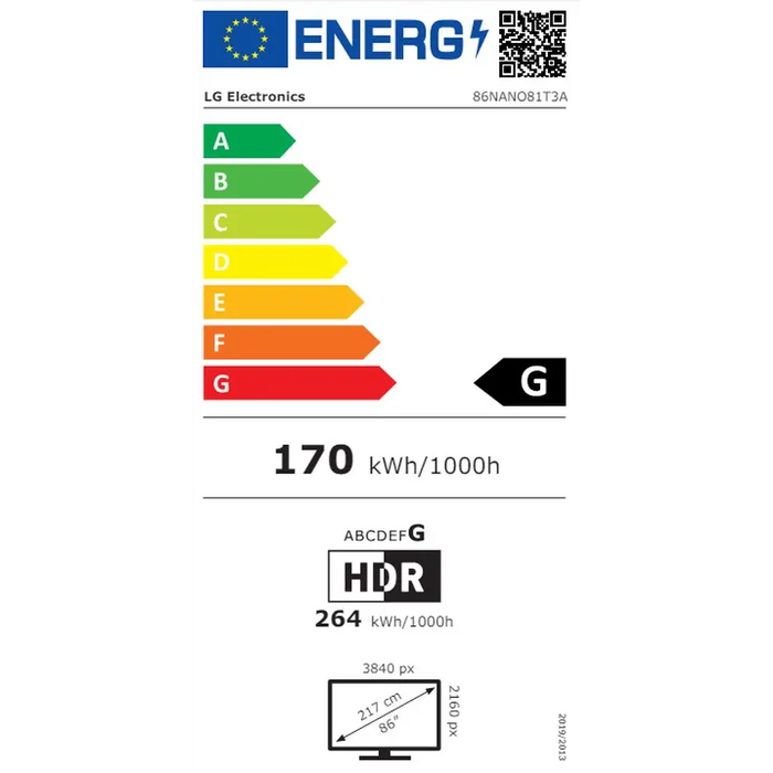 LG 86NANO81T3A 86’’ 4K HDR Smart Nano Cell TV 3840x2160 DVB-T2/C/S2 AI Alpha 5 Gen7 HDR 10 PRO webOS 24 ThinQ AI WiFi