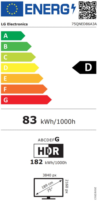 LG 75QNED86A3A, 75" 4K QNED HDR Smart TV, 3840x2160, 120Hz Native (VRR 144Hz), DVB-T2/C/S2, Alpha 8 AI Processor, HDR 10 PRO, webOS 25 ThinQ, 4K Upscaling, WiFi 5, Dolby Vision, Bluetooth 5.1, AirPlay 2, LAN, CI, HDMI, SPDIF, Stand