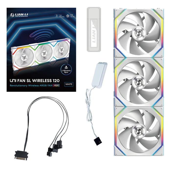 Fans 3pcs Lian Li UNI FAN SL Wireless ARGB PWM - 120 mm White + Controller