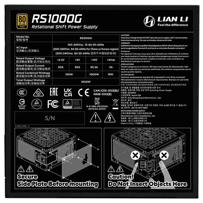 Power supply unit Lian Li RS 1000W 80+ Gold PCIe 5.1, ATX 3.1, RS Hub - Black
