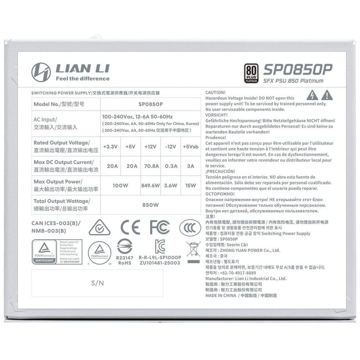 Power supply unit Lian Li SP850 White 850W 80+ Platinum PCIe 5.1, ATX 3.1