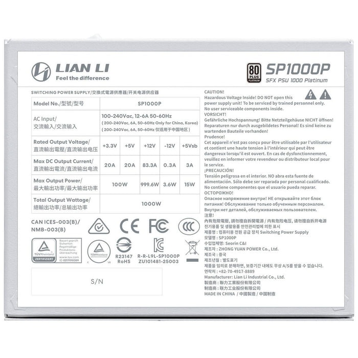 Power supply unit Lian Li SP1000 White 1000W 80+ Platinum PCIe 5.1, ATX 3.1
