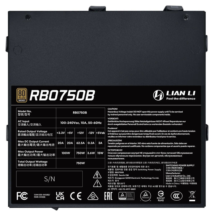 Power supply unit Lian Li RB750B Black 750W 80+ Bronze PCIe 5.1, ATX 3.1