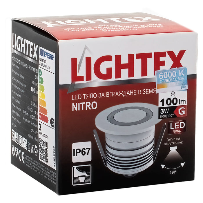 LED FIXTURE FOR BUILDING IN THE GROUND 24V 3W 6000K IP67 Ф46 SILVER LIGHTEX NITRO
