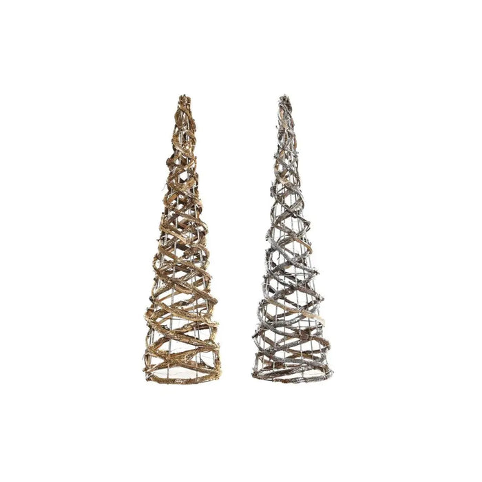 Lighting decoration DKD Home Decor Golden Silver Natural 19 x 19 x 62 cm Cones Christmas AA x 2 not included (2 Units)