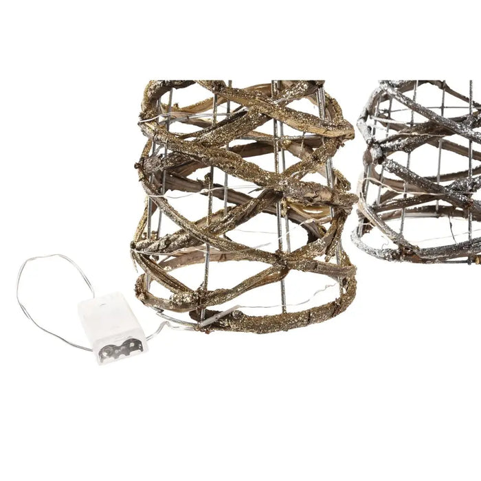 Lighting decoration DKD Home Decor Golden Silver Natural 19 x 19 x 62 cm Cones Christmas AA x 2 not included (2 Units)
