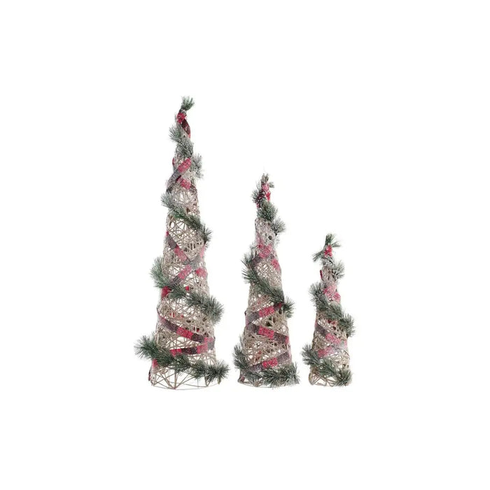 Lighting decoration DKD Home Decor Red Green Natural Snowfall 20 x 20 x 80 cm Cones Christmas LED (3 Pieces)