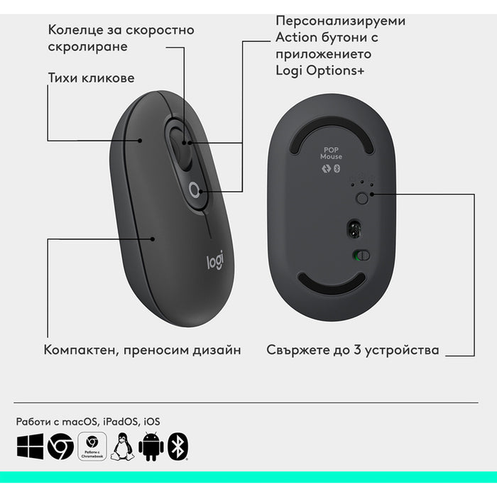 Keyboard Logitech POP ICON + MOUSE - GRAPHITE 920-013140