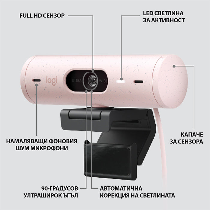 Logitech BRIO 500 Rose Full HD webcam, microphone, USB