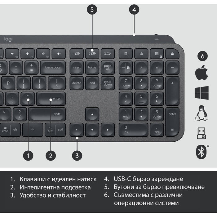 Keyboard LOGITECH MX KEYS ADV GR 920-009415 US International