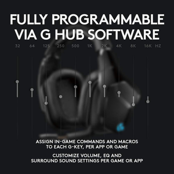 Logitech Gaming Headset, G935 7.1 Wireless 7.1 Surround Lightsync, Wireless, Black