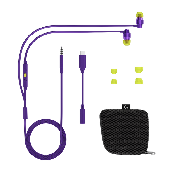 Gaming headset with microphone Logitech G333 In-ear 3.5 mm + USB-C adapter, plugs wired, purple
