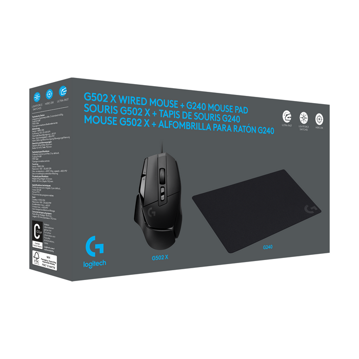 Logitech G502 X Gaming Mouse Bundle, Wired + G240 Mouse Pad