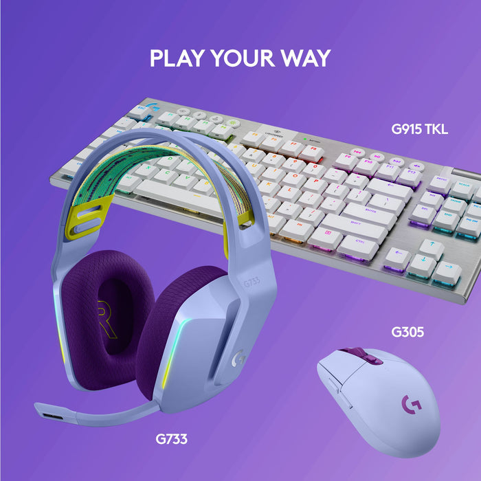 Logitech G733 Lilac Lightspeed Wireless RGB Gaming Headset, Microphone, Purple