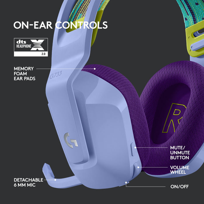 Logitech G733 Lilac Lightspeed Wireless RGB Gaming Headset, Microphone, Purple