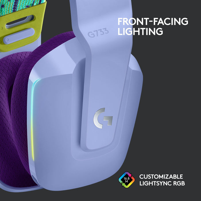 Logitech G733 Lilac Lightspeed Wireless RGB Gaming Headset, Microphone, Purple