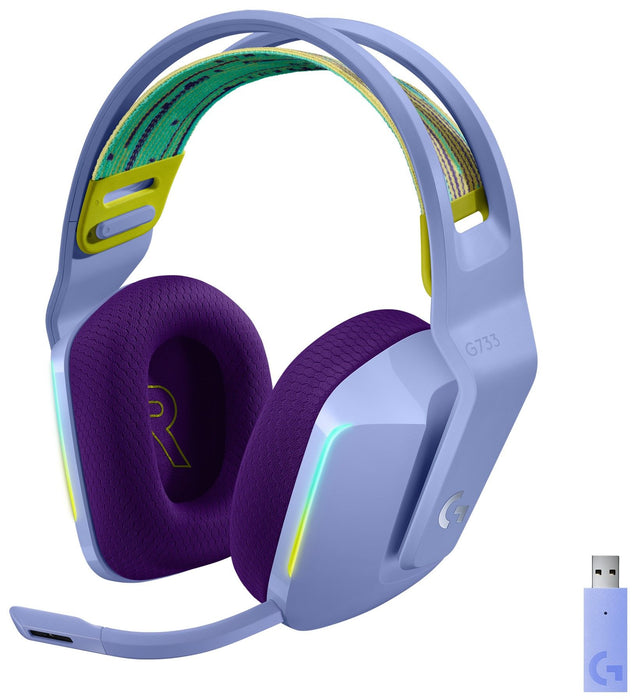 Logitech G733 Lilac Lightspeed Wireless RGB Gaming Headset, Microphone, Purple