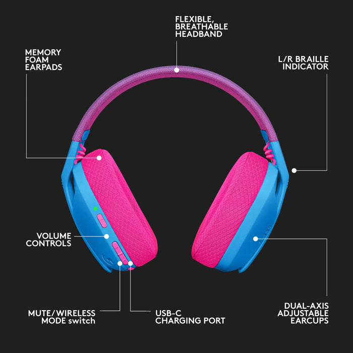 Logitech G435 Lightspeed Wireless Gaming Headset, Microphone, Blue/Pink