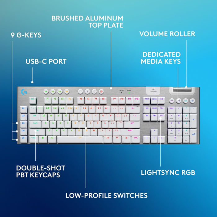 Logitech G915X White Lightspeed Wireless Mechanical Gaming Keyboard - GL Tactile Switch