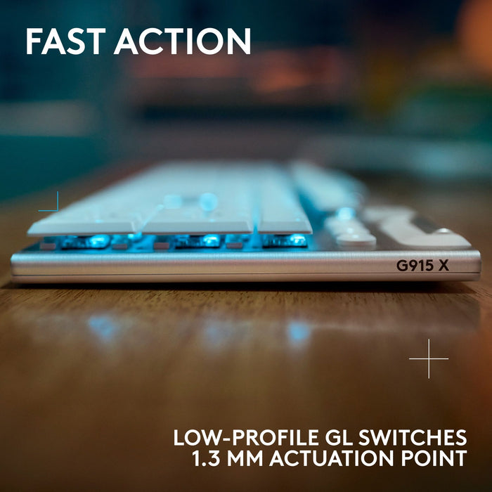 Logitech G915X White Lightspeed Wireless Mechanical Gaming Keyboard - GL Tactile Switch
