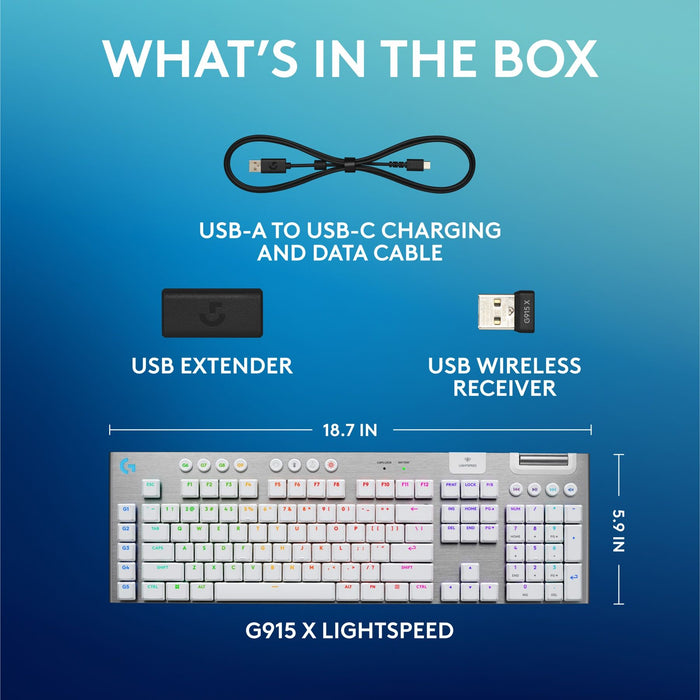 Logitech G915X White Lightspeed Wireless Mechanical Gaming Keyboard - GL Tactile Switch
