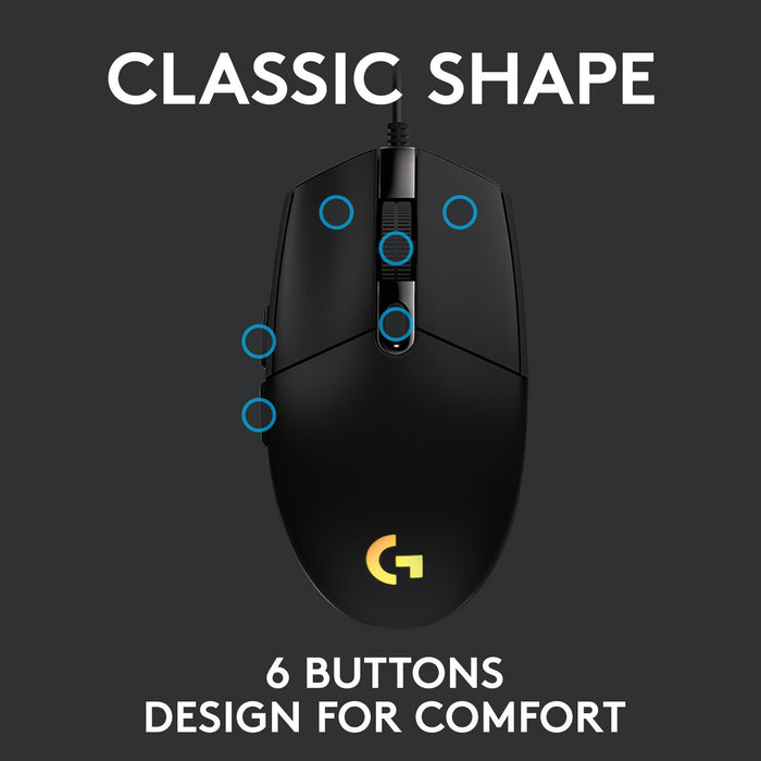 Logitech G102 LightSync Gaming Mouse, RGB, Optical, Wired, USB