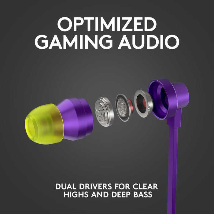Gaming headset with microphone Logitech G333 In-ear 3.5 mm + USB-C adapter, plugs wired, purple