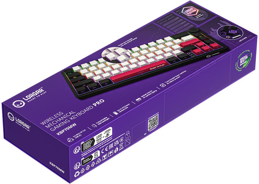 Wireless Keyboard LORGAR KBP70MW BLACK WHITE PINK LRG-KBP70MW-BK-US