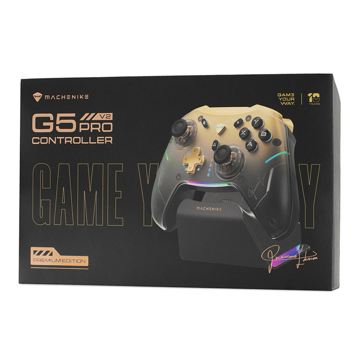 Machenike G5Pro Premium Edition Wireless Game Controller with Charging Station - Black and Gold