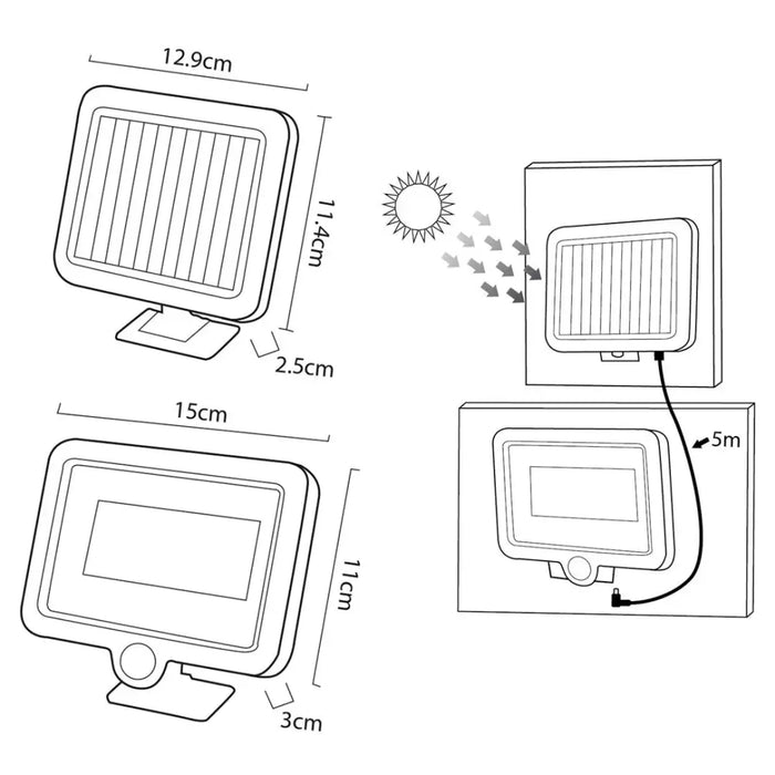 Maclean Energy MCE438 Solar LED Floodlight with motion sensor IP44 5W 400lm 6000K cold white lithium battery 1300 mAh