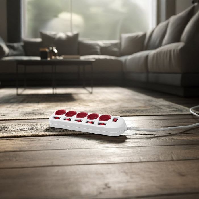 Maclean power strip, 5 socket extension cable, with switches, 250VAC/10A, 1.5m, MCE204 R/W