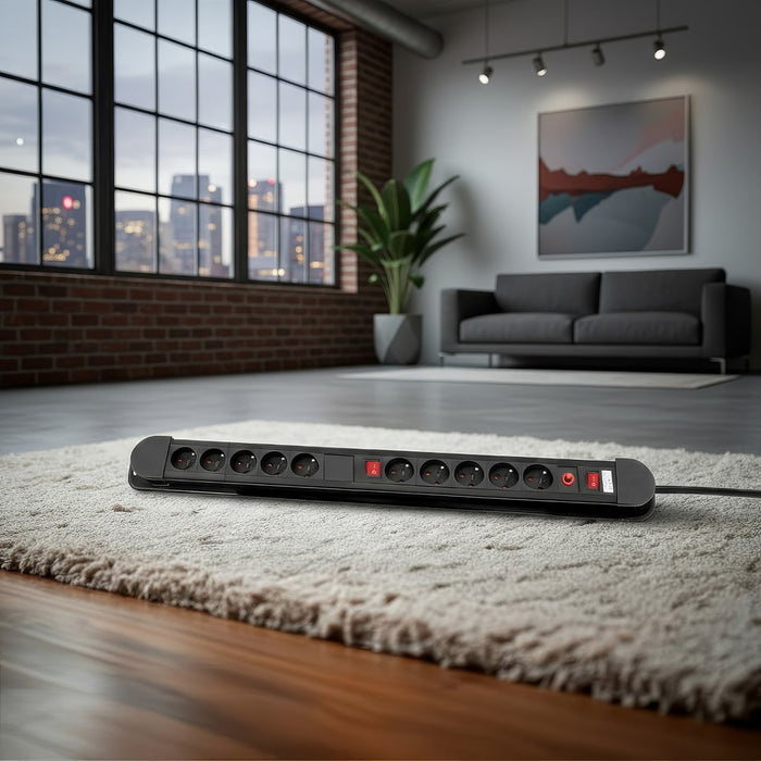 Maclean power strip, 10 outlet extension cord, 2 switches, protection and overload indication, 3680W, MCE10