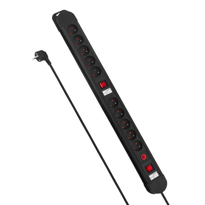 Maclean power strip, 10 outlet extension cord, 2 switches, protection and overload indication, 3680W, MCE10
