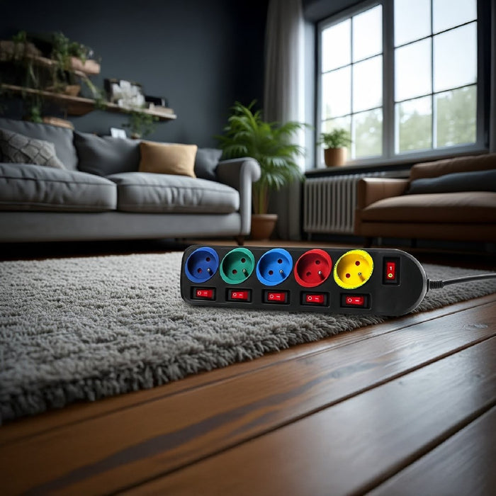 Maclean MCE204M power extension 1.5 m 5 AC outlet(s) Indoor Black, Multicolour