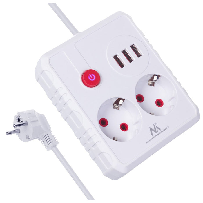 Maclean power strip, extender 2 sockets + 3xUSB, 110-240V AC 50/60Hz, 2.1A max 2500W, 3 m, white, MCE388 W